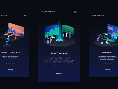 Application Design for Nightwatch app application dark design gif gradient home homepage illustration isometric mobile page responsive seo ui ux web website