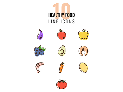 10 Healthy food line icons