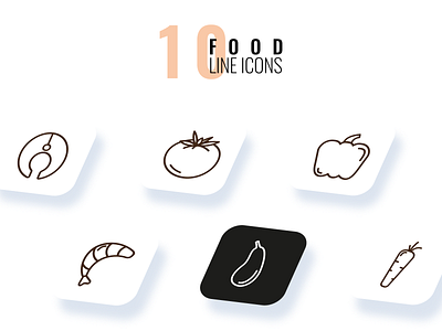 10 Food Line Icons adobe illustator apple avocado blueberries carrot eggplant food food icons graphic design healthy healthy food icon illustration lemon line icon pepper salmon tomato vector