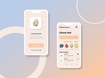 App mockup for food line icons adobe illustator app apple application avocado blueberries blueberry design food graphic design icon illustration lemon line icons tomato vector