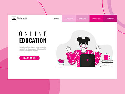 Online education concept adobe illustator design education girl graphic design illustration online online learning pink student university vector website