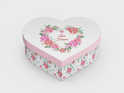 Illustration for a gift box adobe illustator design flowers gift graphic design happy heart illustration pink red valentine day vector watercolor