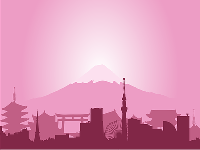 Vector illustration. Silhouette Tokyo adobe illustator background city design graphic design illustration japan pink silhouette tokyo vector