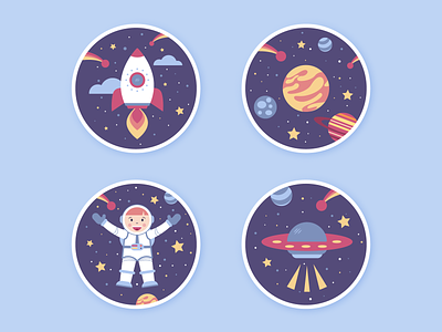 Space stickers. Illustration a cosmic scene. Weekly Warm-up