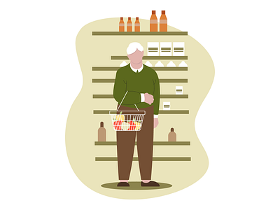 Shopping illustration. A man buying food. graphics
