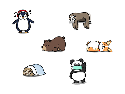 Digital Illustration - Lazy Characters animals cute design digital illustration lazy