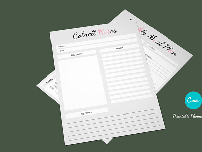Prientable Colnell Notes Planner Sheet.