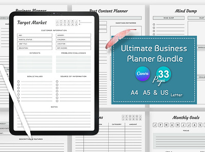 Business Planner Bundle pack adobe indesign business planner canva design design pla planner planner bundle planner design planner sheet planner templates