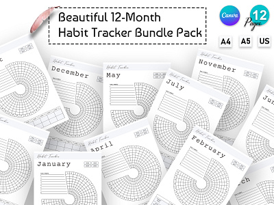 Monthly Habit Tracker Bundle Pack daily habit illustration planner templates