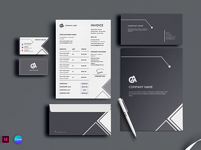 Clean Corporate Identity Pack. adobe indesign branding business card design envelope identity letterhead mockup frame realistic showcase smart objects stationary stationery