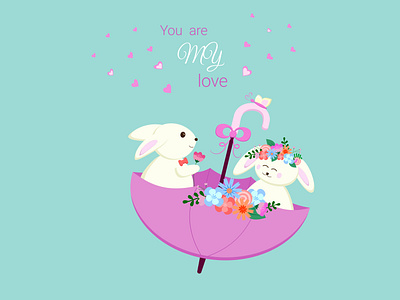 cute illustration with rabbits and flowers for valentine's day