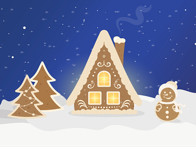 Gingerbreadhouse in the night christmasmood graphic design illustration