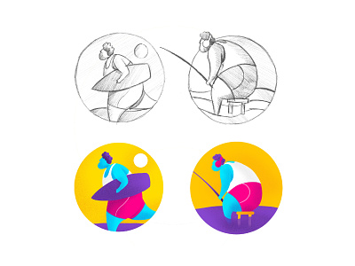 Illustration design for an activity app fishing illustration design sufring