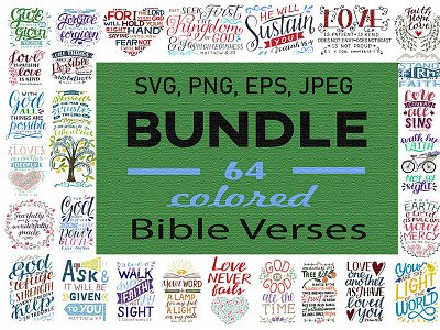 Bundle with 64 Bible Verses background bible biblical card christian church design faith god hand drawn hand lettering illustration light motivational print quote scripture svg verse