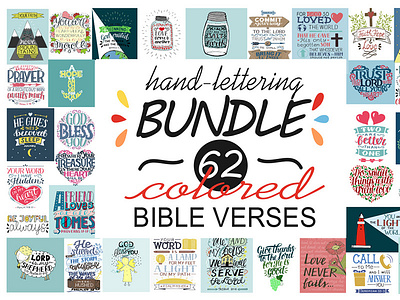 Hand-lettering BUNDLE with 62 Bible Verses background bible biblical bundle card christian collection design hand drawn hand lettering illustration inspirational jesus lord motivational poster print quote scripture