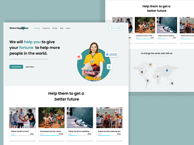 Share Happiness - Charity Web landing Page branding design landing page ui ux website