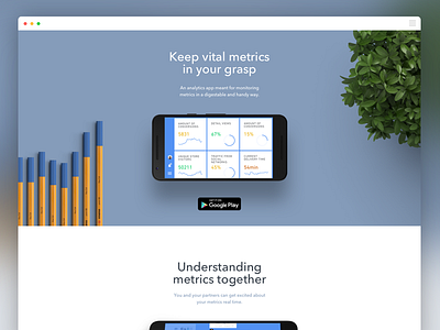 Landing page for an analytics app analytics landing one page onepager presentation simple single page website