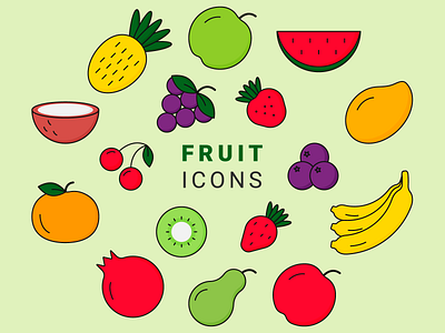 Fruit icons set adobe illustrator design graphic design icon design illustration vector