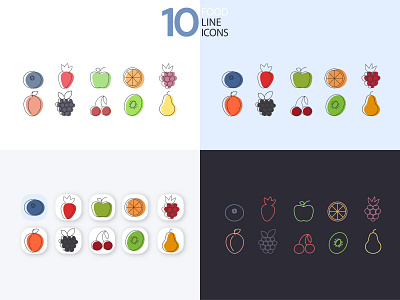 10 food outline icons for apps app art branding design digital food fruit graphic design icon illustration line logo ui ux vector