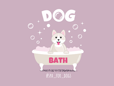 The cute dog takes a bath in the spa art bath design digital dog foam graphic design grooming illustration pet tube vector