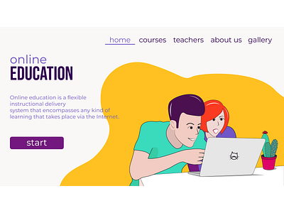 The couple of students has interesting online lessons art background couple design digital graphic design home page illustration landing landing page lessona online education students vector