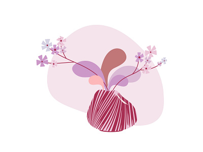 The flat simple pink and violet little flowers in the vase art background botanical design digital flowers graphic design illustration plant vase vector