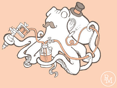 Inked dapper funny humor illustration ink inked octopus octopus ink rebecca miller illustration tattoo tattoo gun tattoos vintage