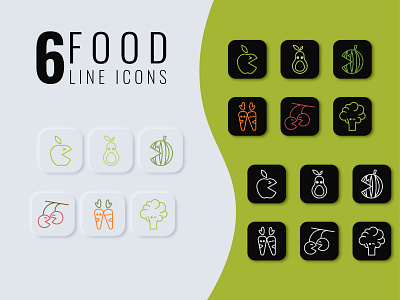 6 food line icons design graphic design icons icons for apps illustration line style proper nutrition