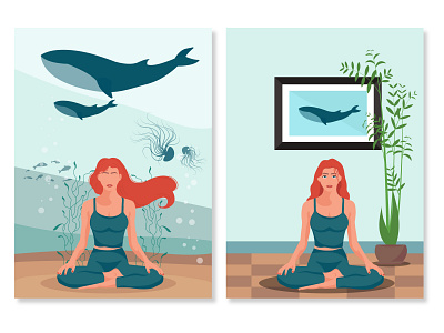 The girl is doing yoga. branding draw to order faceless graphic design illustration vector illustration