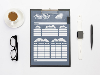 Monthly and weekly budget planners. Mocup.