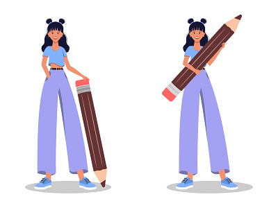 Pencil girl, business woman animation big pencil character character development cute character draw to order female student girl girl design girl illustration girl with pencil graphic design illustration isolated learning motion design motion graphics office worker pencil vector illustration