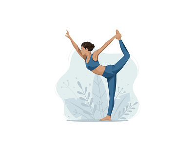 Poster with illustration of woman doing yoga balance blue design exersice faceless fitness flat graphic design health illustration lady lifestyle meditation nature relax sport sportswear vector woman yoga pose