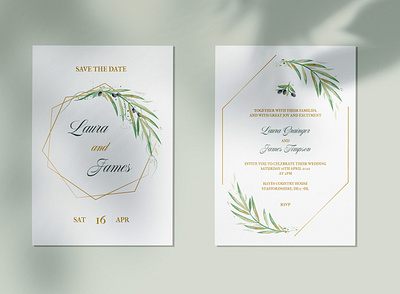 Wedding Invitation Design background card date design foliage golden graphic design green illustration invitation invite leaves olive save vector wedding