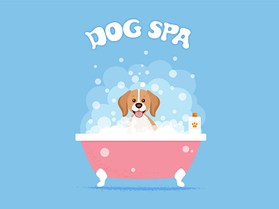 Illustration for Dog Spa Salon animal background bath blue bubble design dog flat foam graphic design happy illustration illustrator pet pink puppy spa vector