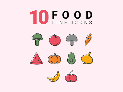 10 line icons health food app apple broccoli carrot design fashion food fruits graphic design icons illustration internet line modern mushrooms outline popular vector vegetables watermelon