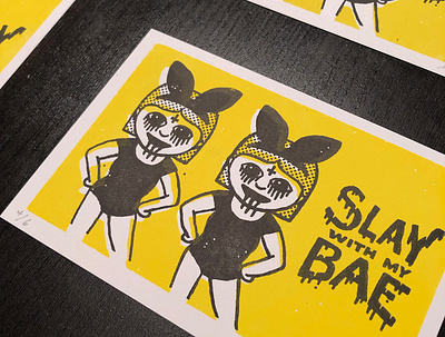 Slay with my Bae Postcards graphic design illustration printmaking stamps