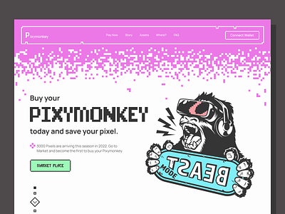 Pixymonkey - Landing page design blockchain branding crypto design graphic design hero home page illustration landingpage light mode nft pixel ui uidesign ux vector web web design website