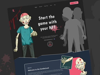 ZombieLand - Landing page design blockchain branding crypto dark mode design graphic design homepage illustration landing page nft ui uidesign ux vector web webdesign website zombie