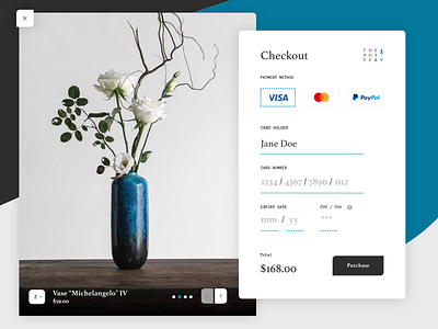 Credit Card Checkout blackandwhite checkout checkout page creditcard creditcardcheckout dailyui dailyui 002 dailyuichallenge onlineshopping shop store teal ui vase visa card