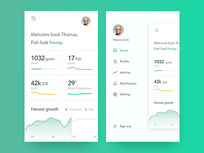 Side Menu - Invest App analytic app clean dashboard graph mobile ui ux