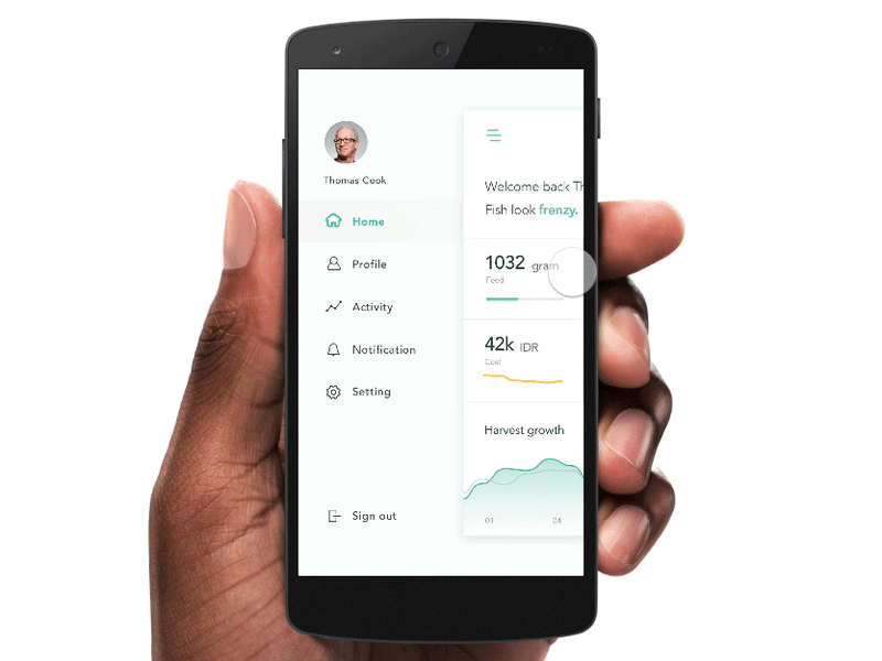 Side Menu - Invest App with Motion analytic app clean dashboard graph interface mobile motion ui ui interface ux
