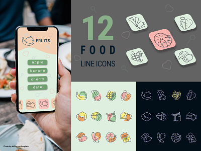 Food Line Icons Set food icons graphic design mushrooms ui