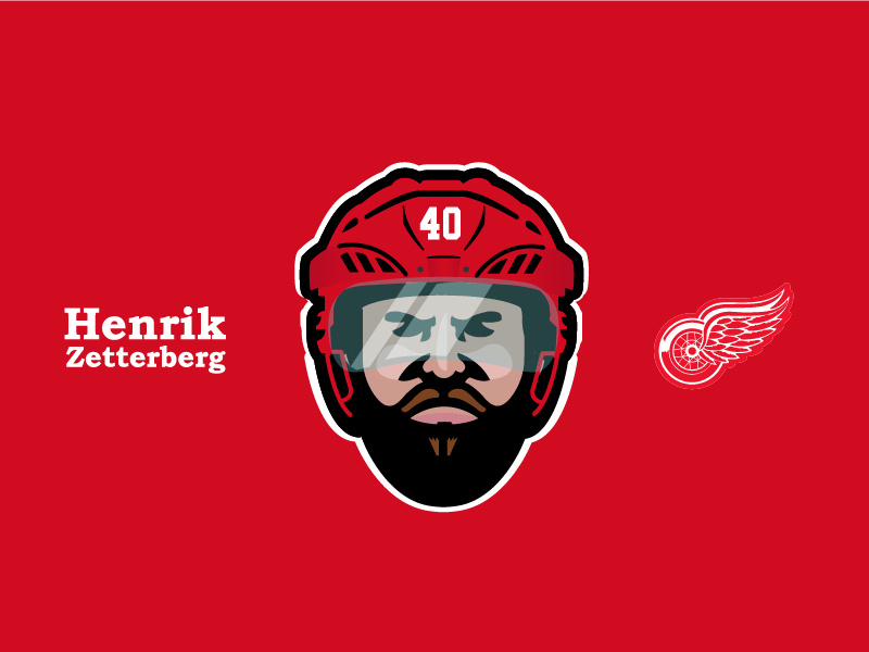 The Captain sweden zetterberg 40 helmet hockey stick portrait illustration sports captain hockey nhl detroit red wings