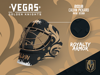 Vegas Golden Knights Goalie Mask Design Submission goalie gold heraldic hockey king knight las vegas nhl royalty skyline