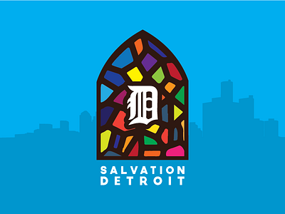 Salvation Detroit chruch church colorful colors detroit english d illustration logo michigan old english d skyline stained glass