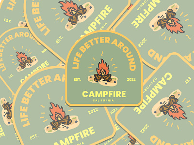 Campfire California 3d animation badge branding camping design flat graphic design illustration line art logo retro sticker summer usa vector