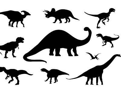 Dinosaur Silhouettes on White Background