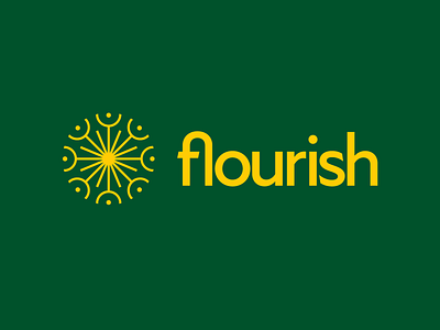 Flourish Branding brand branding dandelion design digital graphic design green icon logo mark media people sun type typography vector