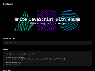 "FunEnums" Landing Page dark mode javascript landing page