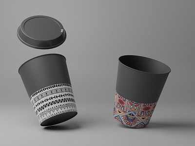 Tribal print cups 3d blender3d cappuccino coffee cups cycles hardsurface java potorealistic product productdesign realism